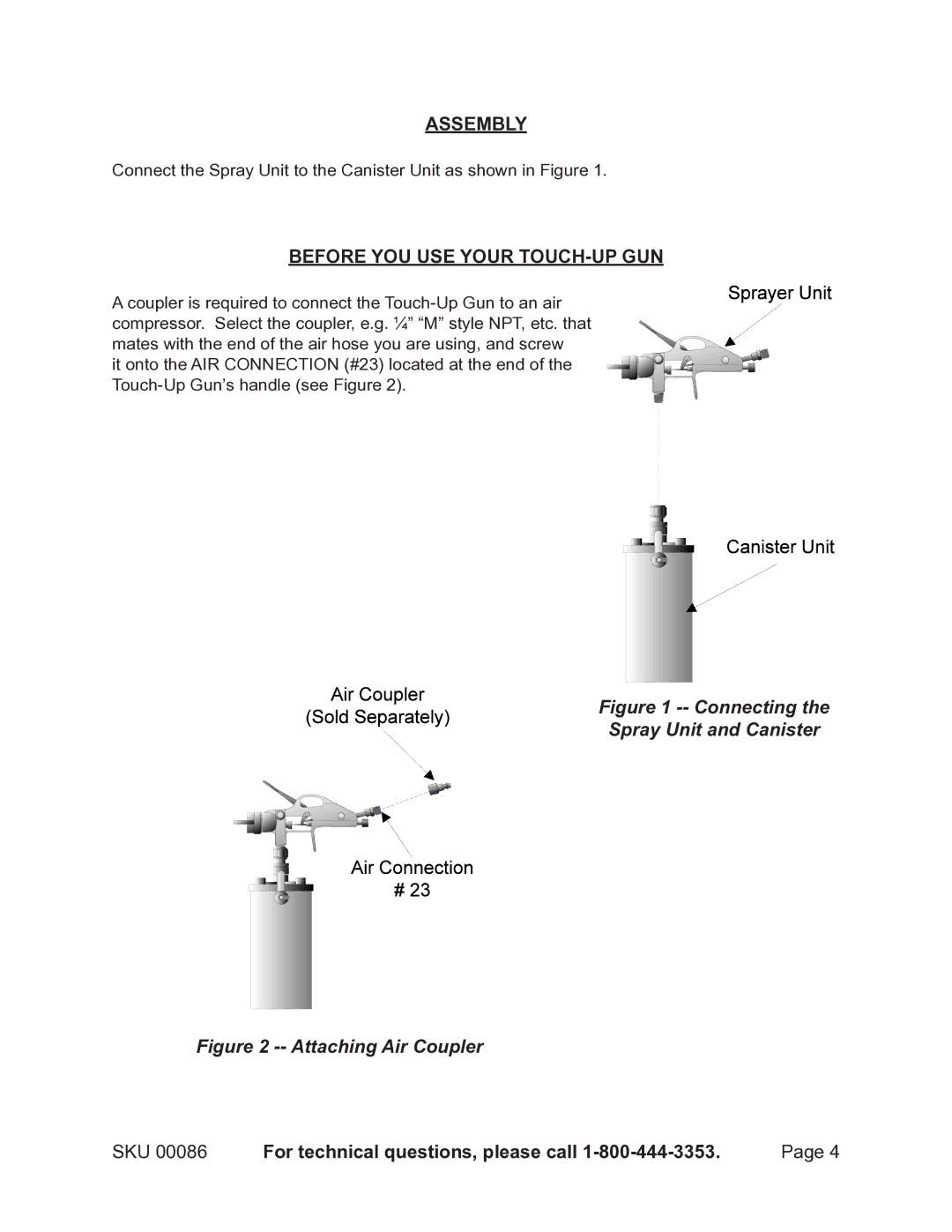 Harbor Freight Tools 86 operating instructions Assembly, Before YOU USE Your TOUCH-UP GUN 