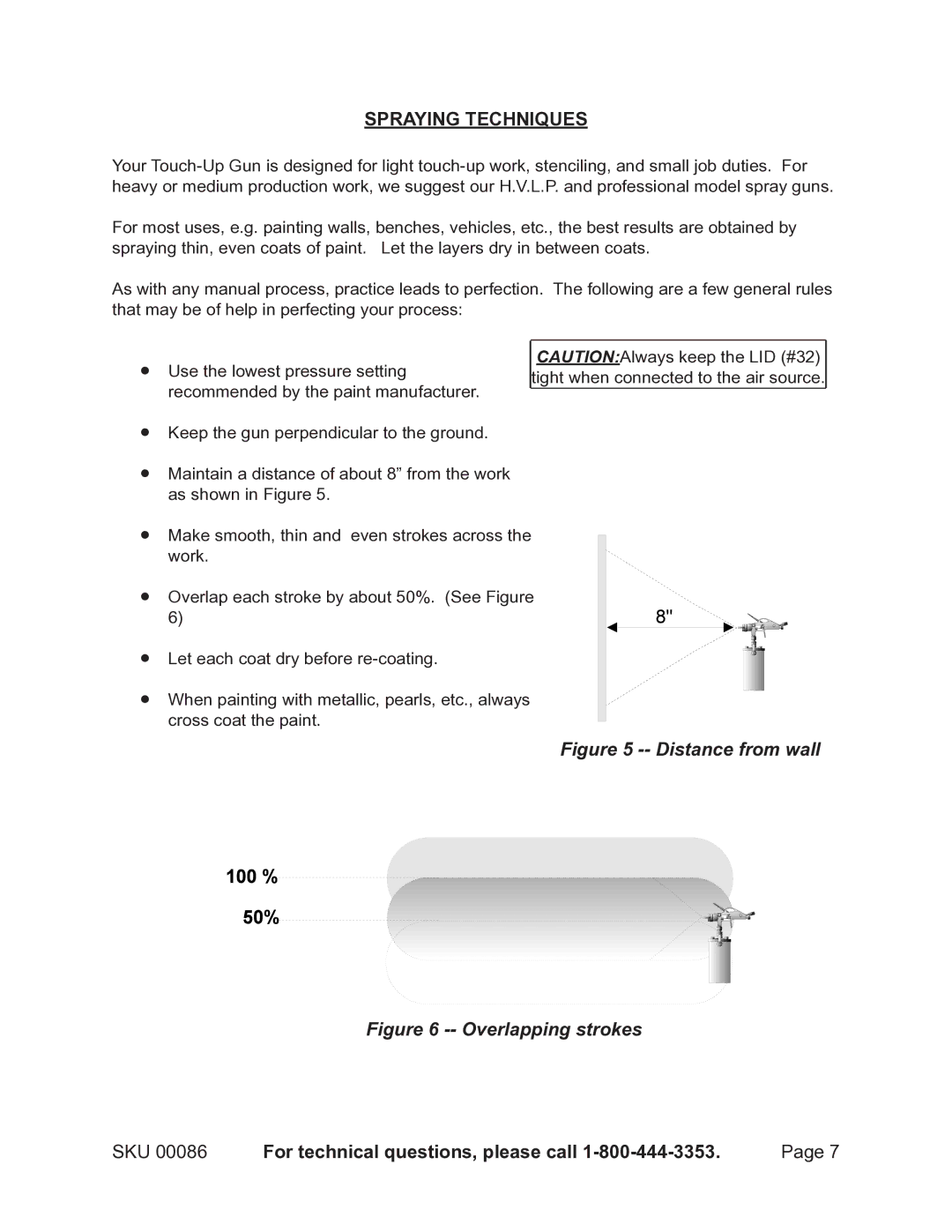 Harbor Freight Tools 86 operating instructions Spraying Techniques, Distance from wall 