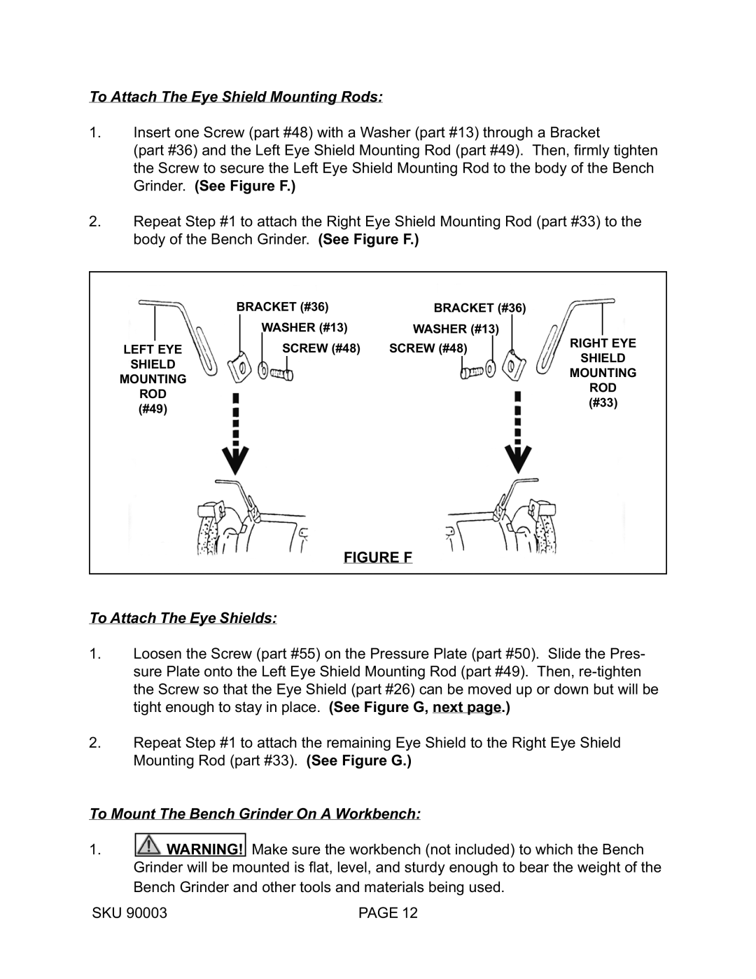 Harbor Freight Tools 90003 operating instructions Figure F 