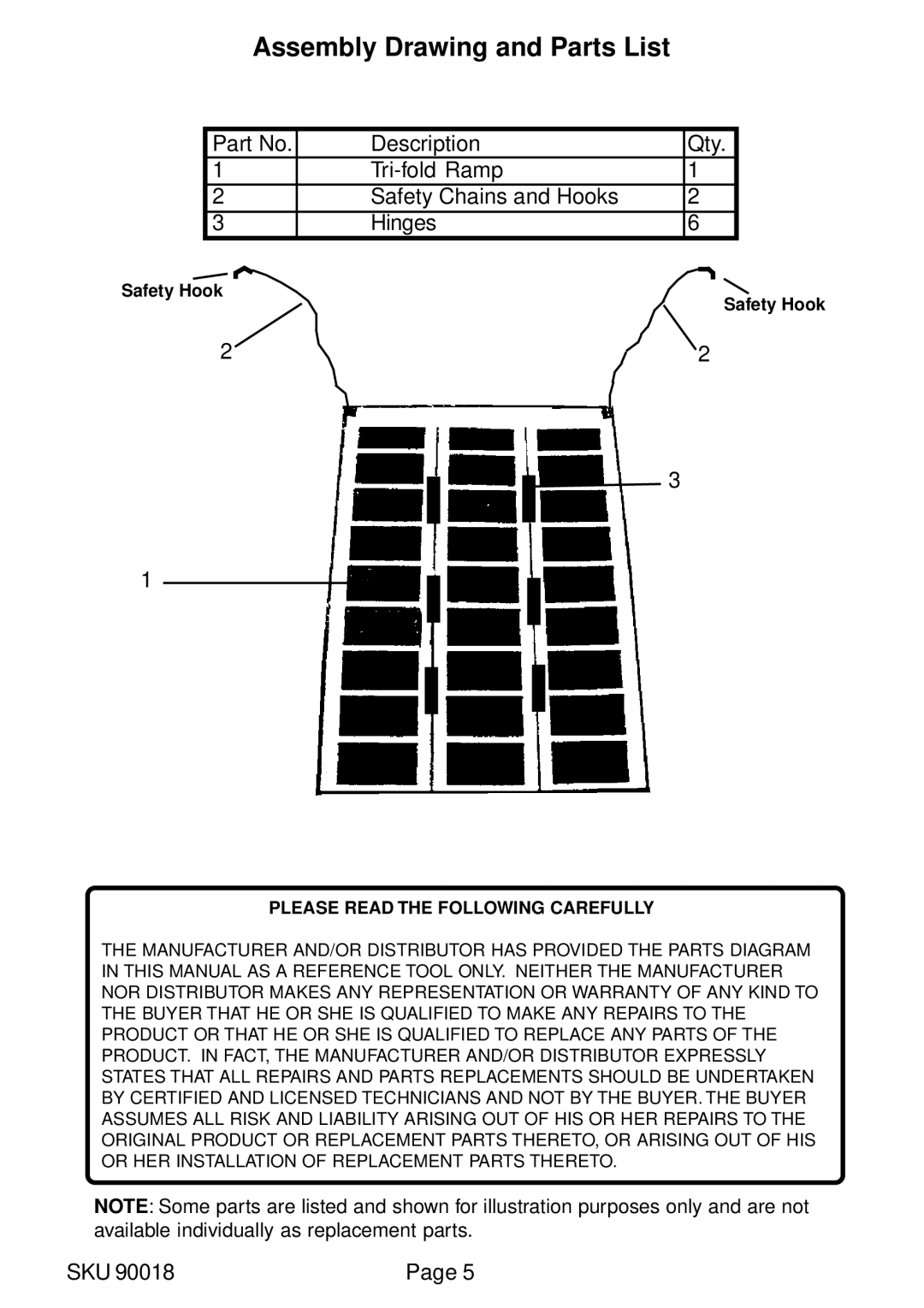 Harbor Freight Tools 90018 operating instructions Assembly Drawing and Parts List, Please Read the Following Carefully 