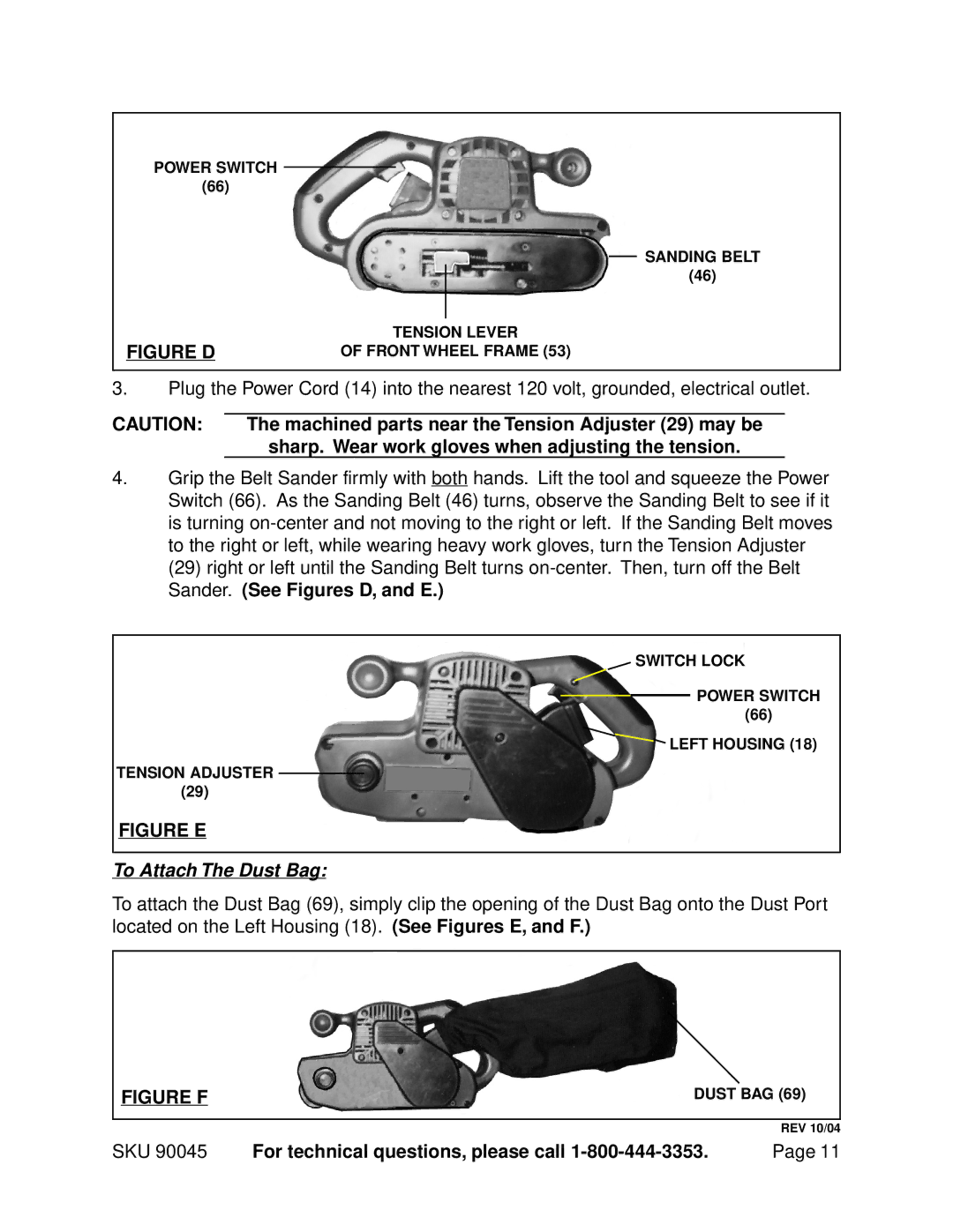 Harbor Freight Tools 90045 Machined parts near the Tension Adjuster 29 may be, To Attach The Dust Bag 