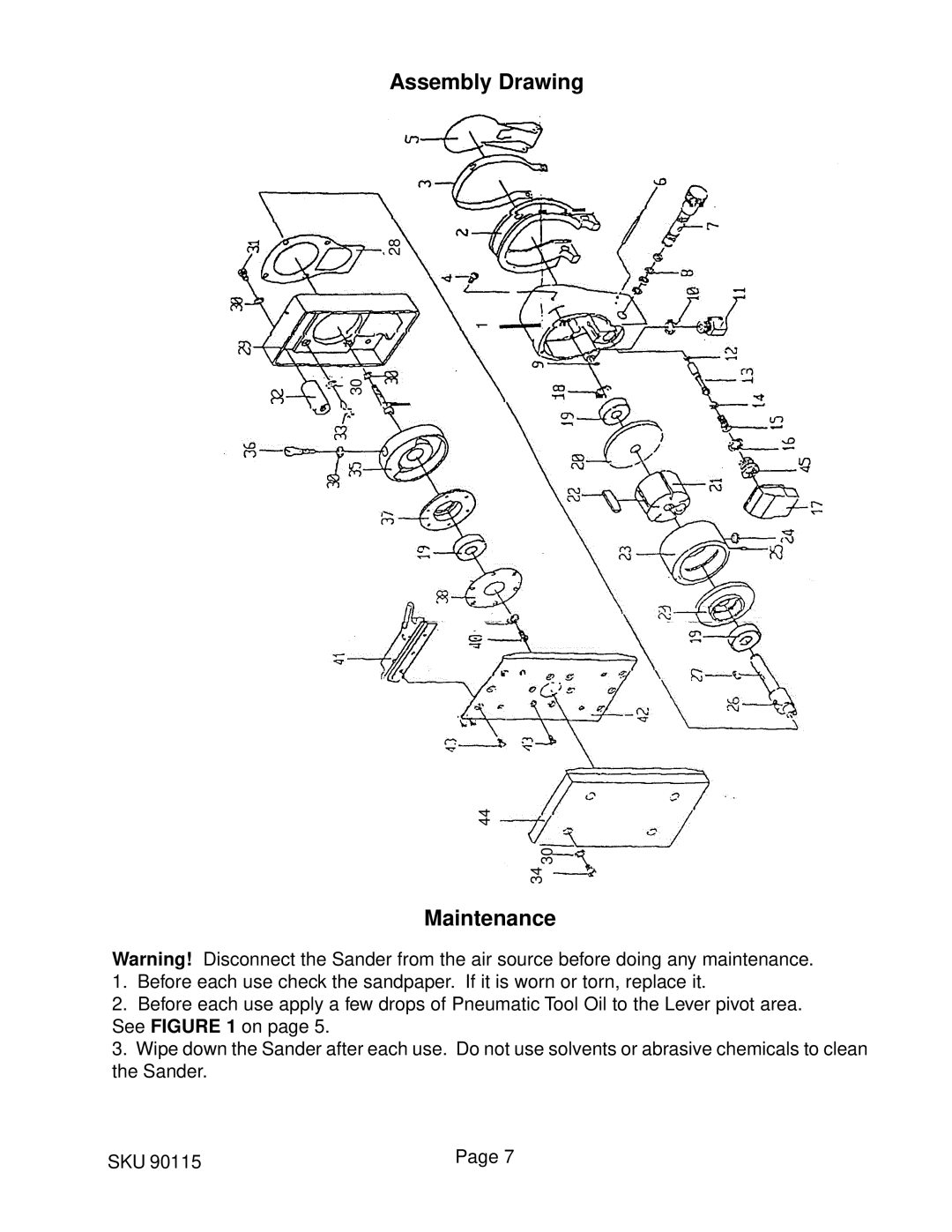 Harbor Freight Tools 90115 operating instructions Assembly Drawing Maintenance 