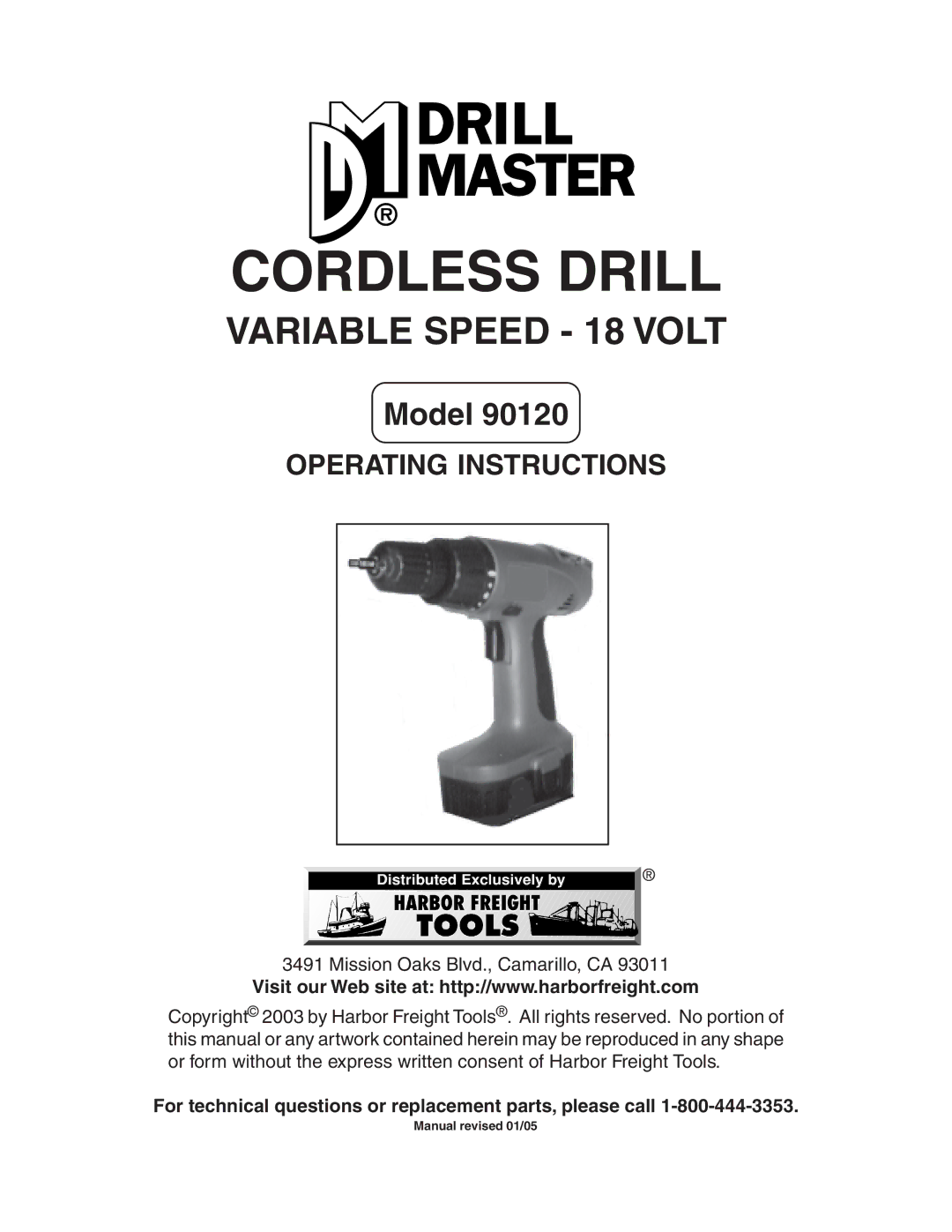 Harbor Freight Tools 90120 operating instructions Cordless Drill 