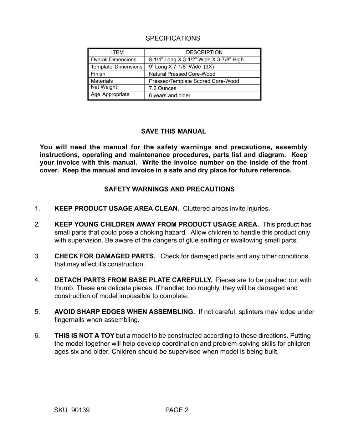 Harbor Freight Tools 90139 manual Specifications, Save this Manual, Safety Warnings and Precautions 