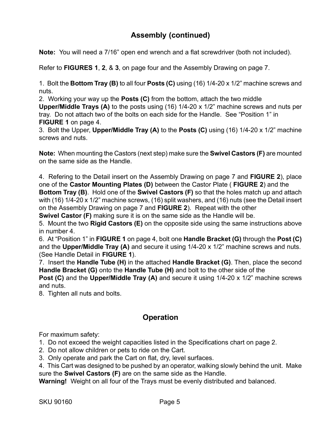 Harbor Freight Tools 90160 operating instructions Operation 