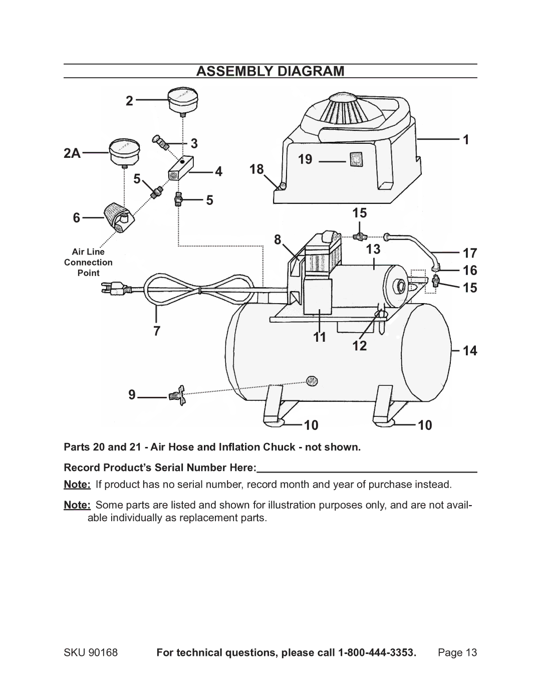 Harbor Freight Tools 90168 operating instructions Assembly Diagram 