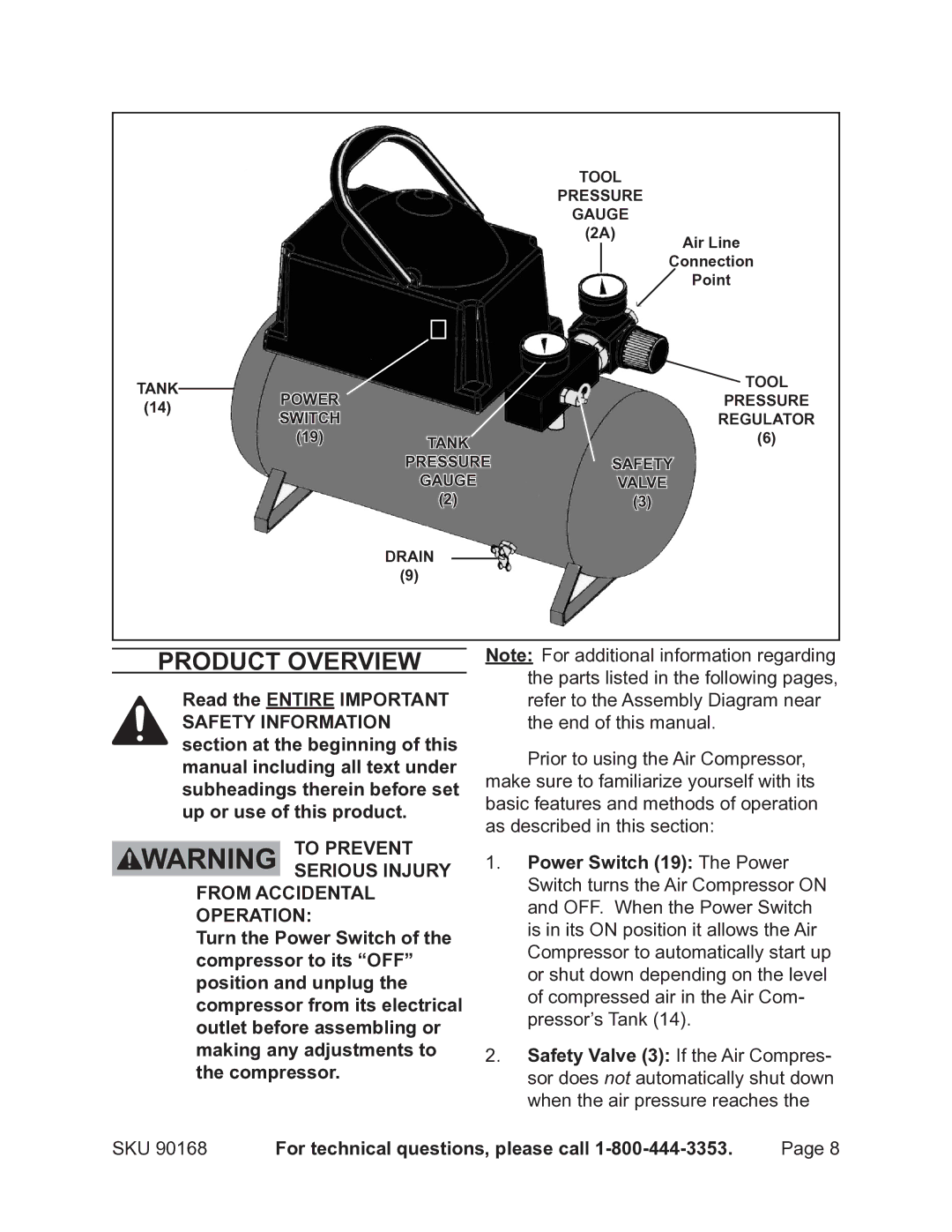 Harbor Freight Tools 90168 operating instructions Product Overview 