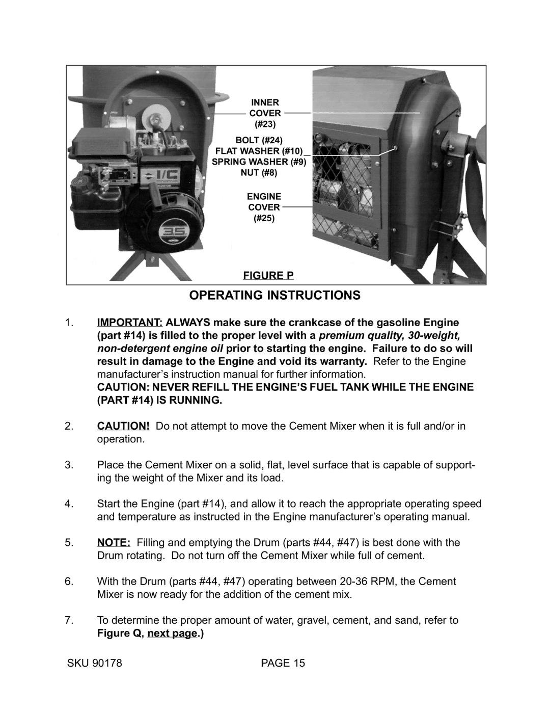 Harbor Freight Tools 90178 operating instructions Operating Instructions, Figure P 