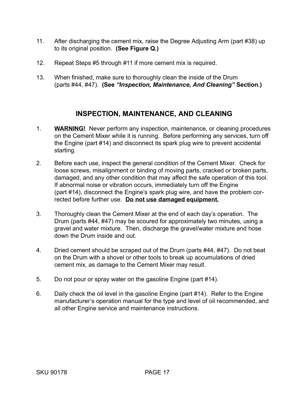 Harbor Freight Tools 90178 operating instructions INSPECTION, MAINTENANCE, and Cleaning 