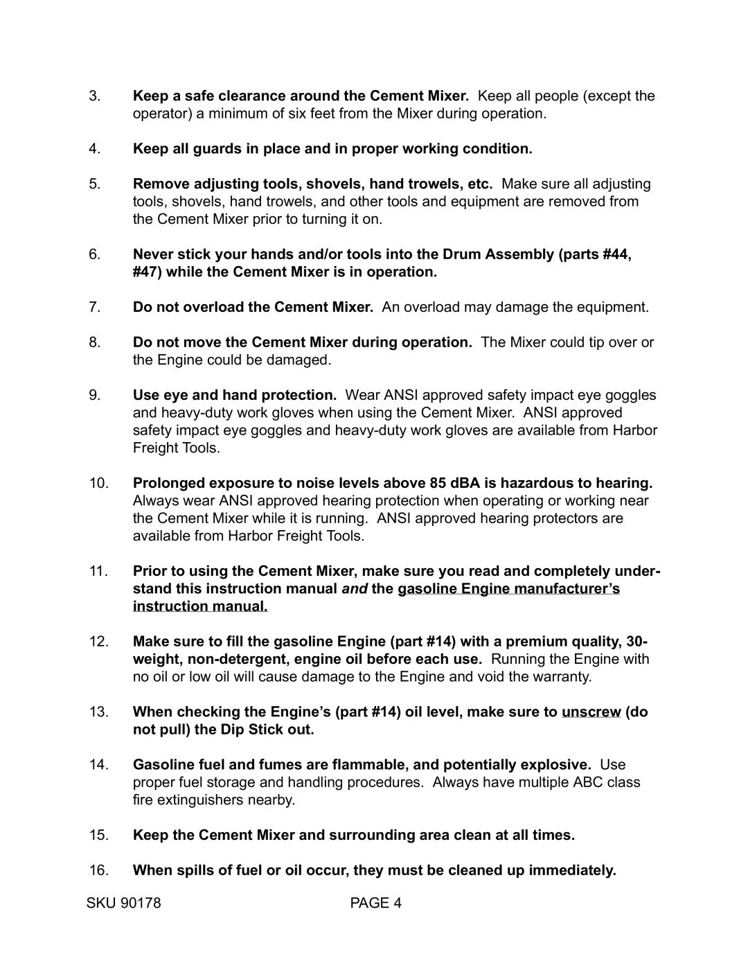 Harbor Freight Tools 90178 operating instructions 