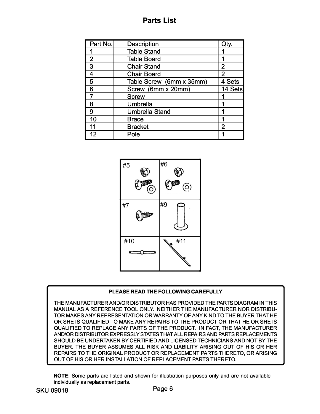 Harbor Freight Tools 9018 manual Parts List 