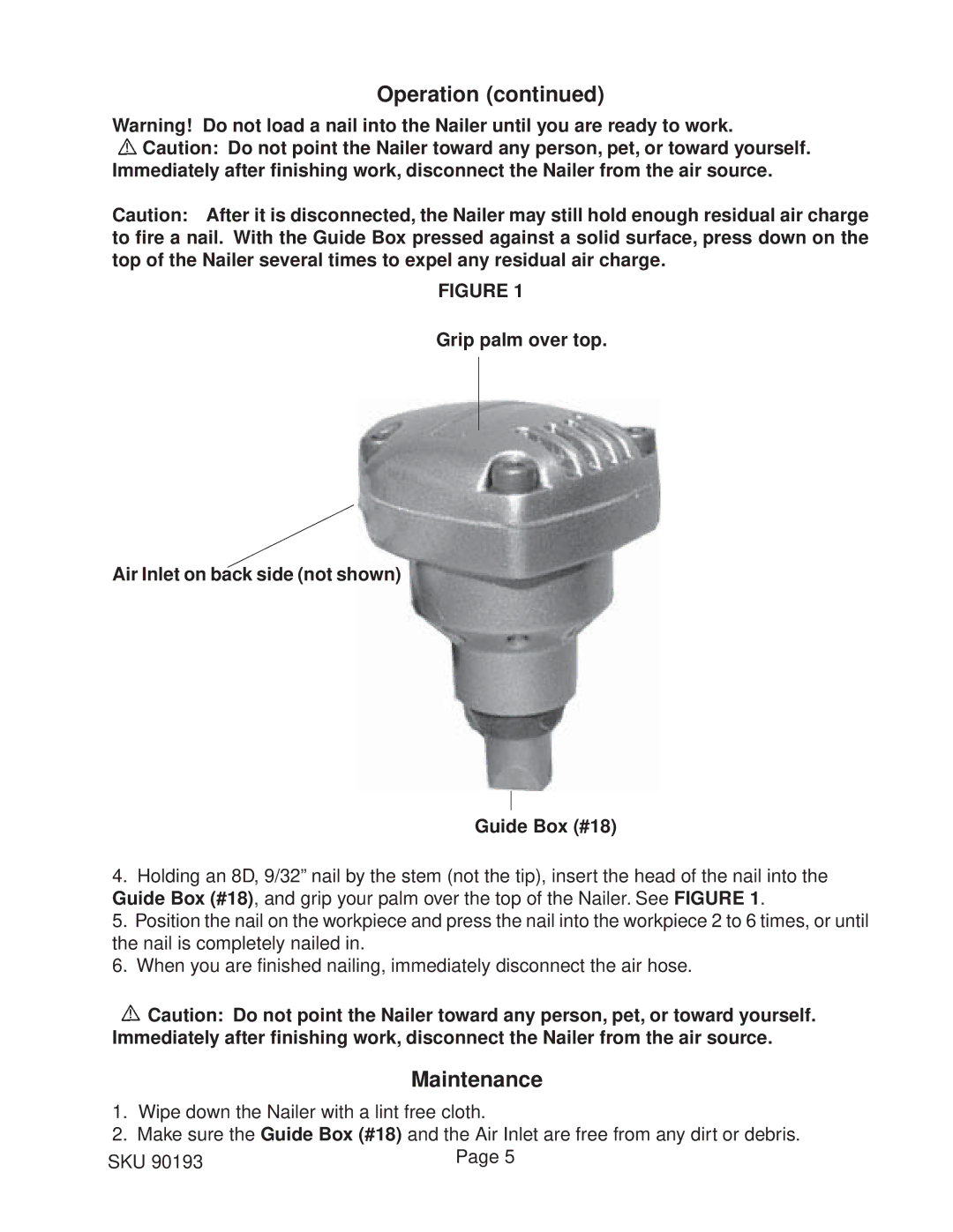 Harbor Freight Tools 90193 operating instructions Maintenance 