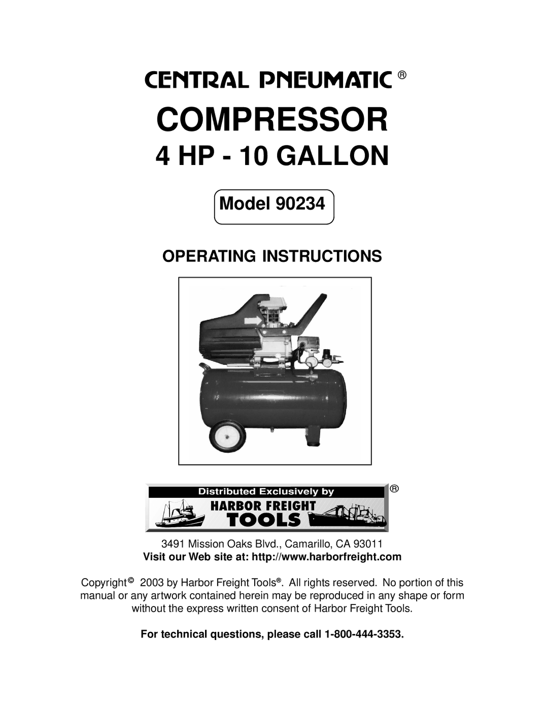 Harbor Freight Tools 90234 operating instructions Compressor 