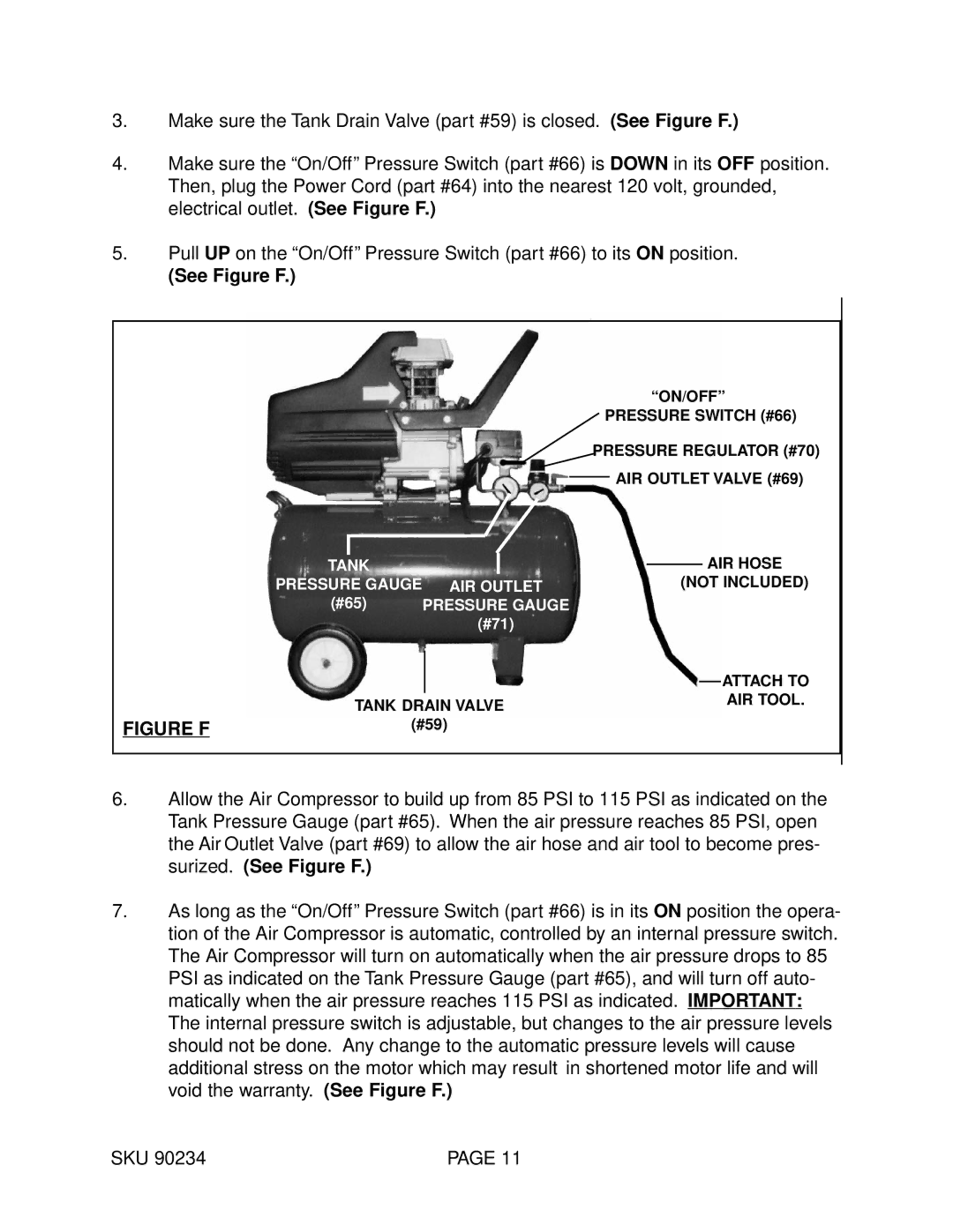 Harbor Freight Tools 90234 operating instructions Figure F 