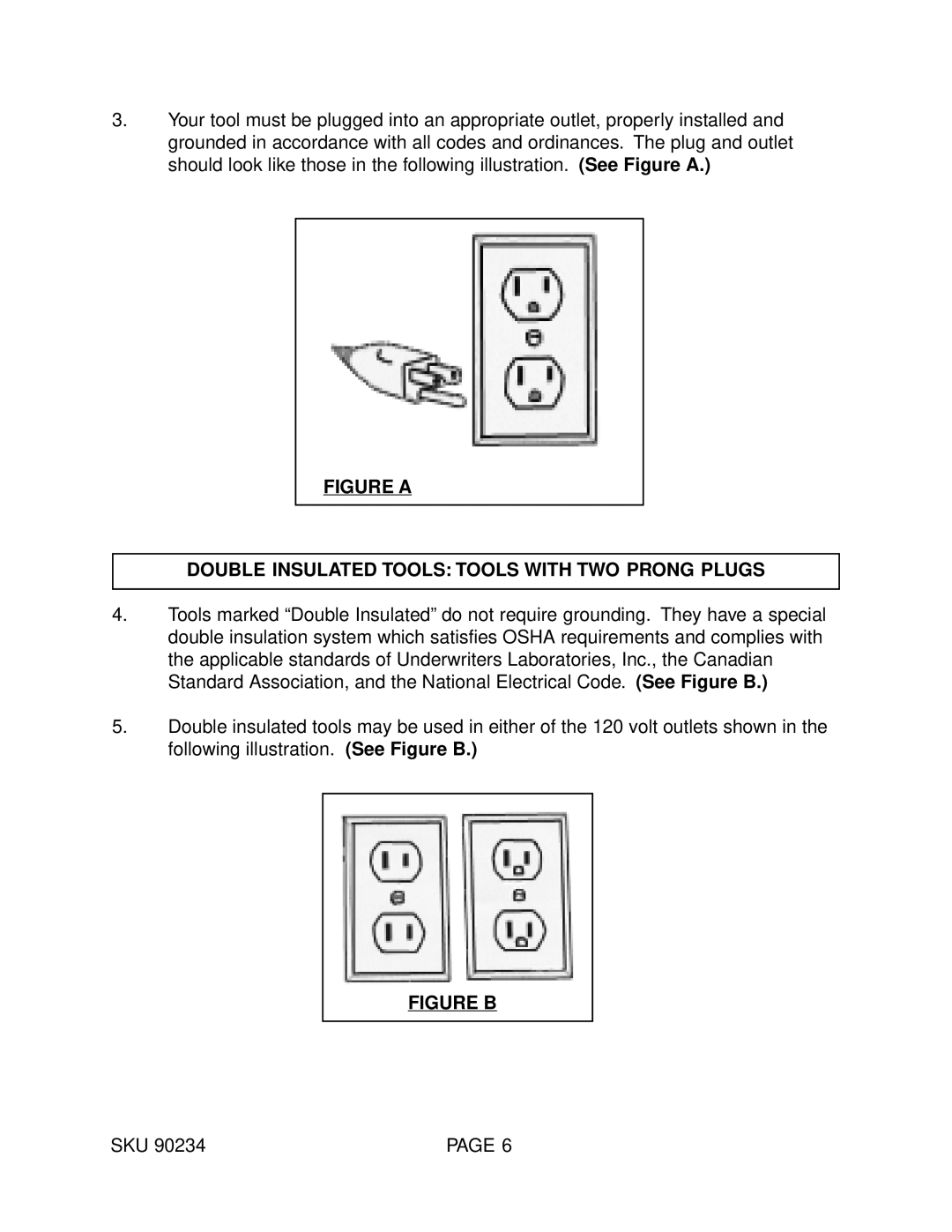 Harbor Freight Tools 90234 operating instructions Figure a Double Insulated Tools Tools with TWO Prong Plugs 