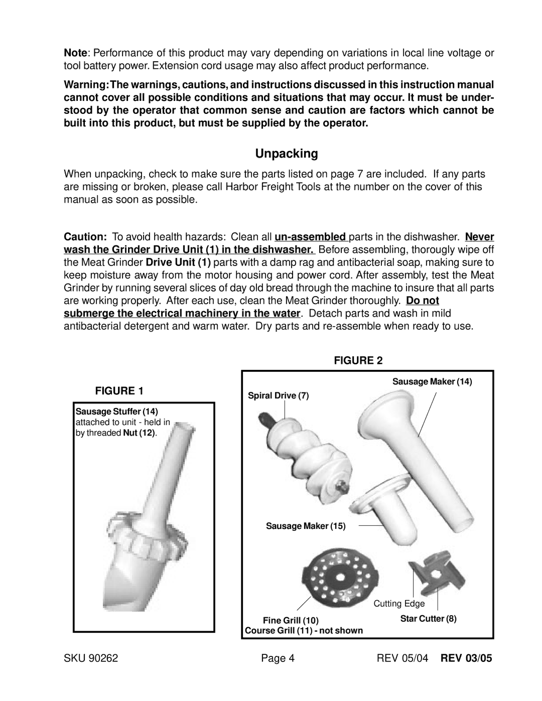 Harbor Freight Tools 90262 operating instructions Unpacking 