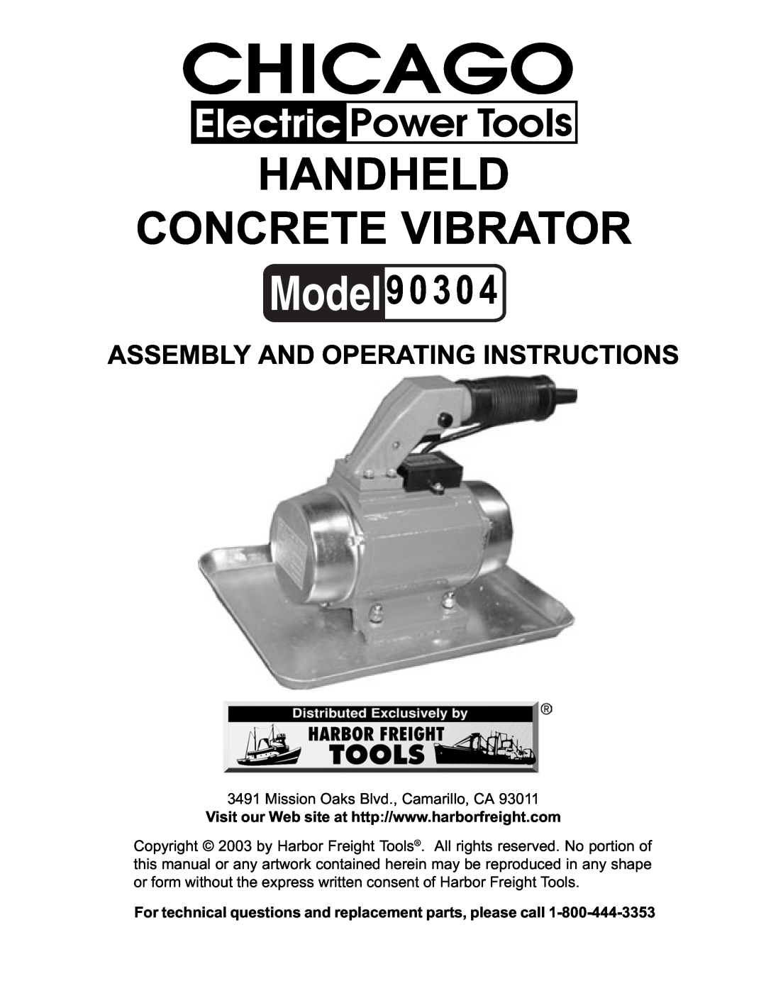 Harbor Freight Tools 90304 operating instructions Handheld Concrete Vibrator, 9 0 3, Assembly And Operating Instructions 