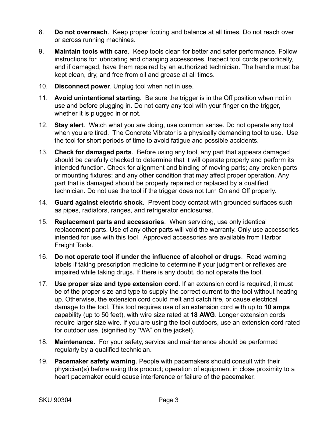 Harbor Freight Tools 90304 operating instructions 