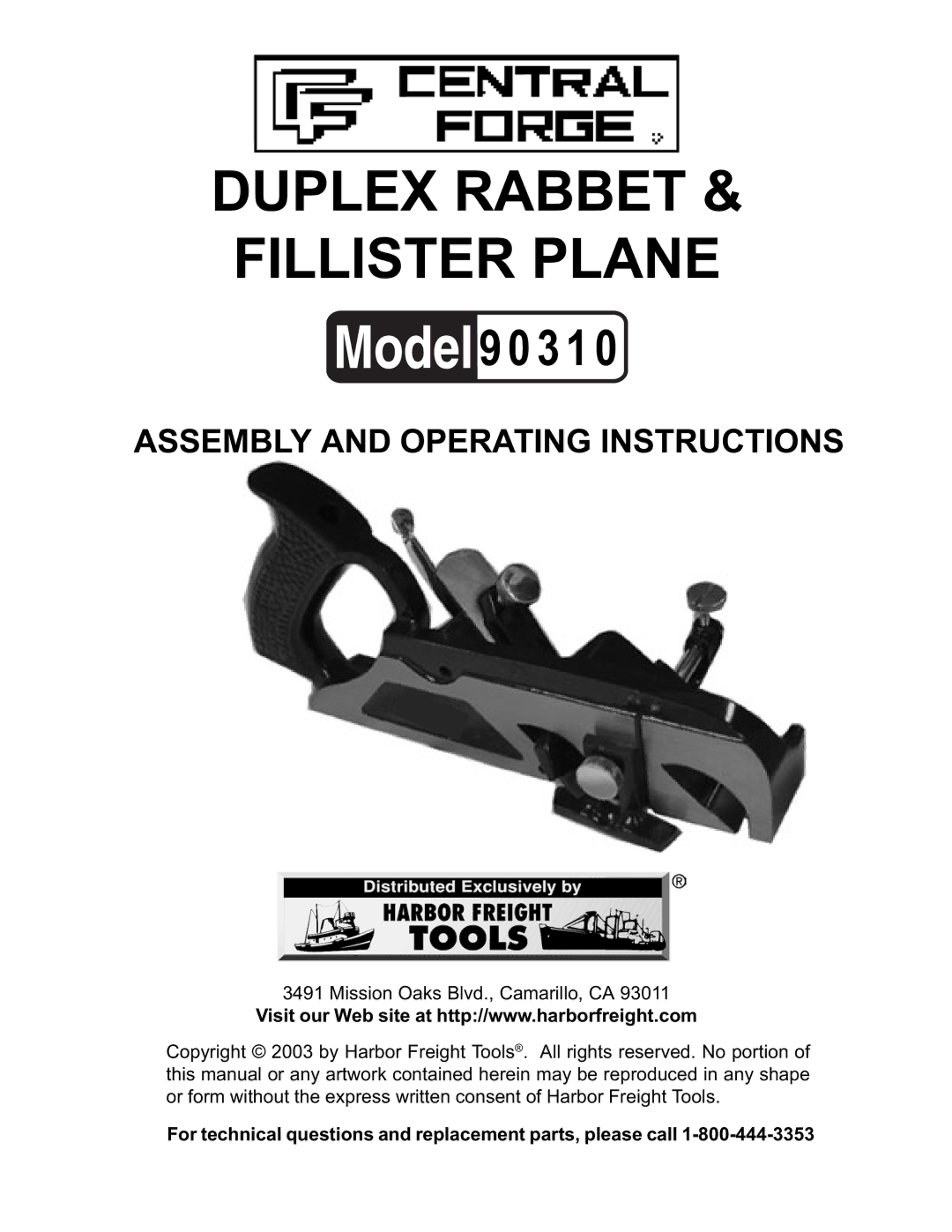 Harbor Freight Tools 90310 operating instructions Duplex Rabbet Fillister Plane 