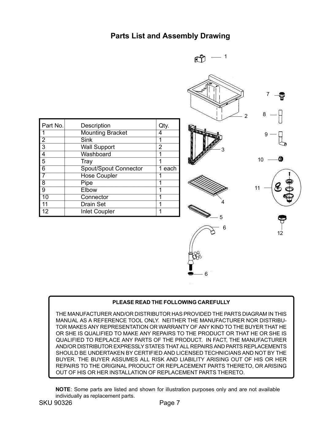 Harbor Freight Tools 90326 operating instructions Parts List and Assembly Drawing 