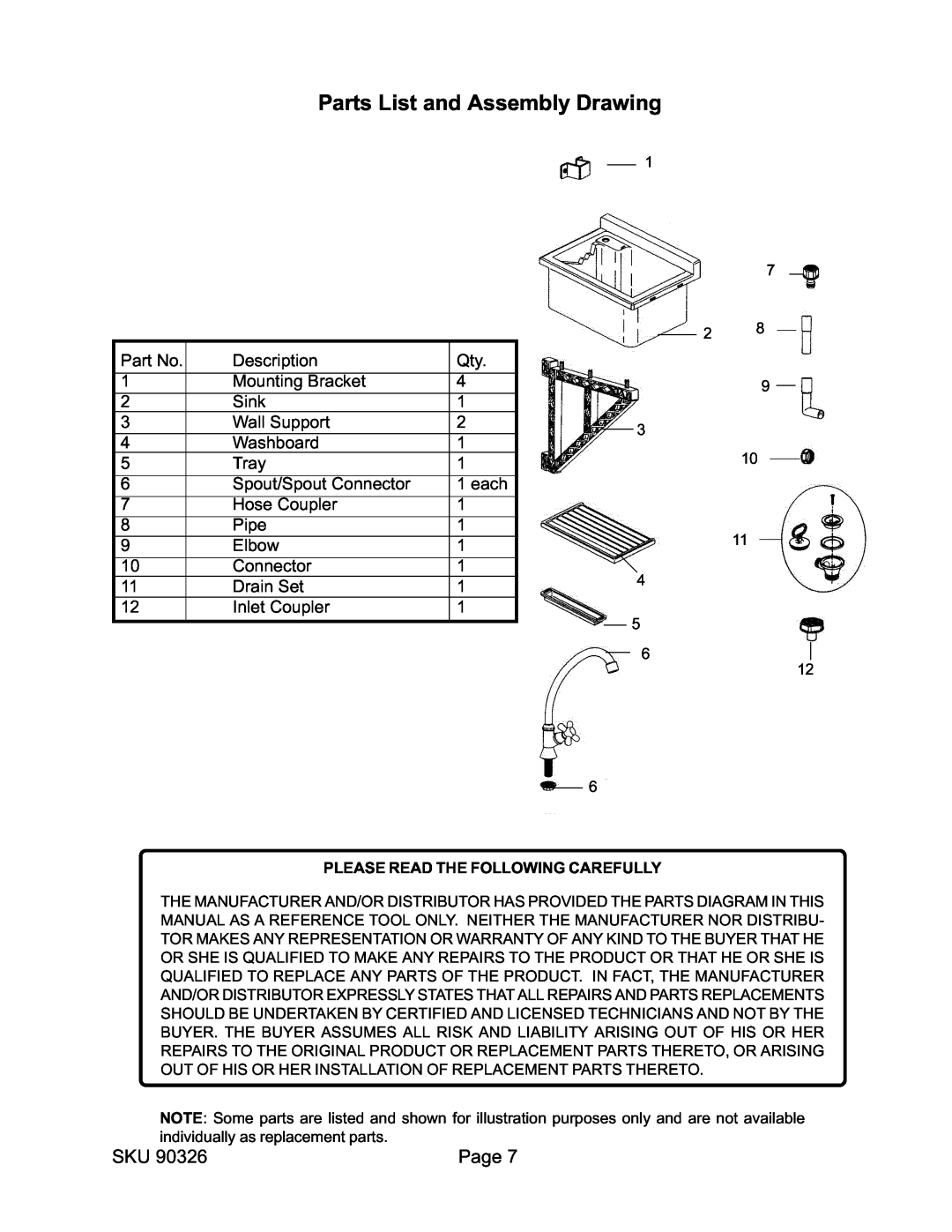 Harbor Freight Tools 90326 operating instructions Parts List and Assembly Drawing 