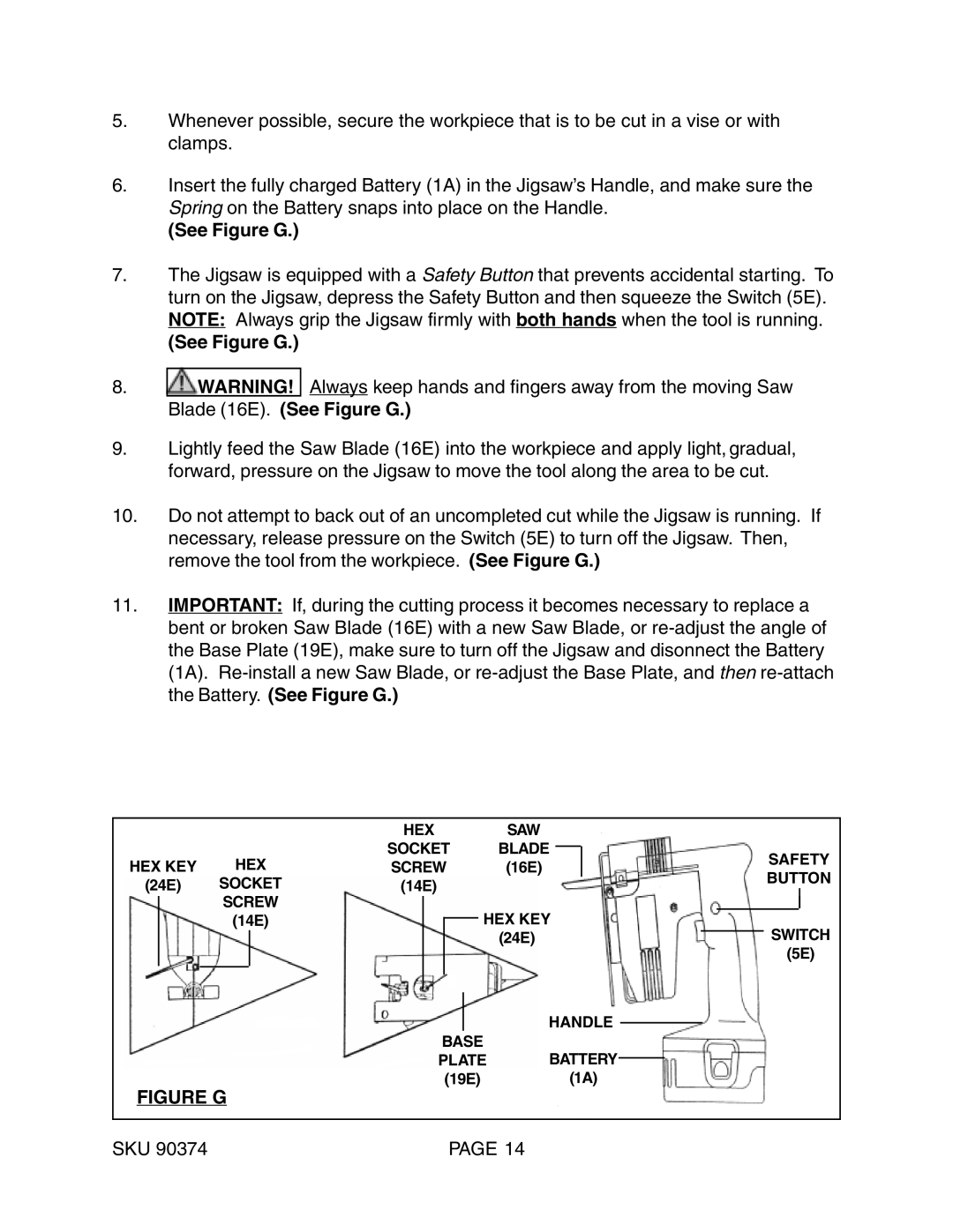 Harbor Freight Tools 90374 operating instructions See Figure G 