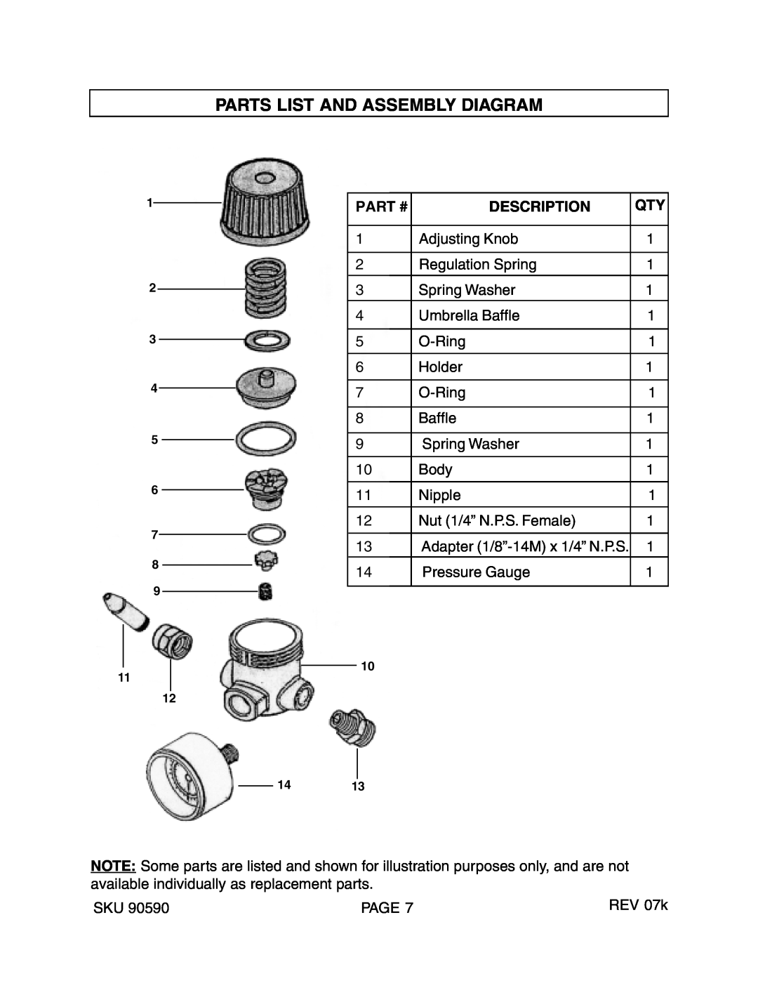 Harbor Freight Tools 90590 manual Parts List And Assembly Diagram, Part #, Description 