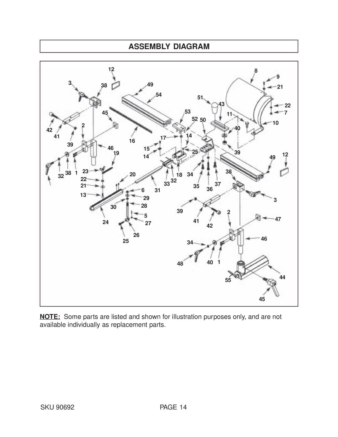 Harbor Freight Tools 90692 operating instructions Assembly Diagram 