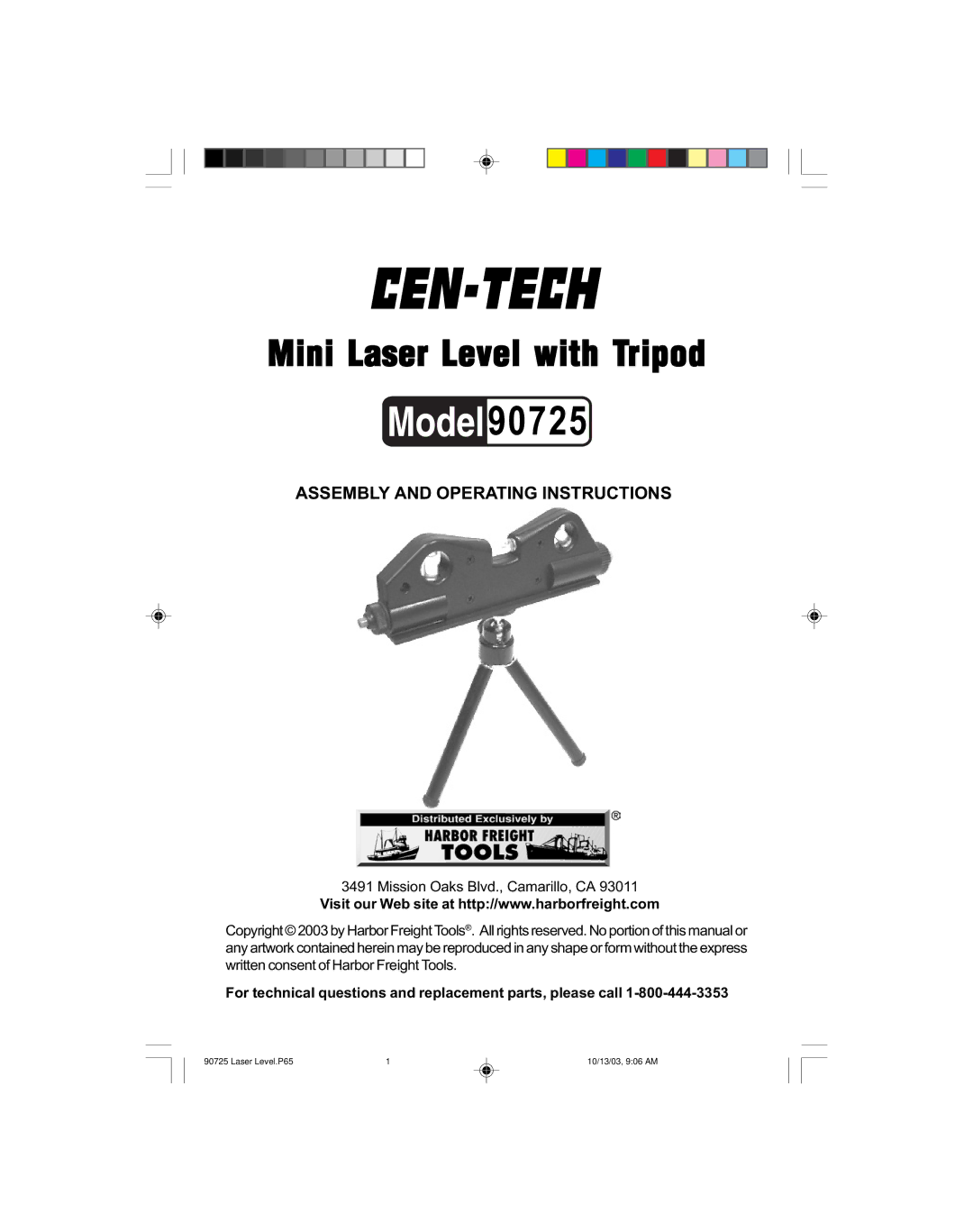 Harbor Freight Tools 90725 operating instructions 