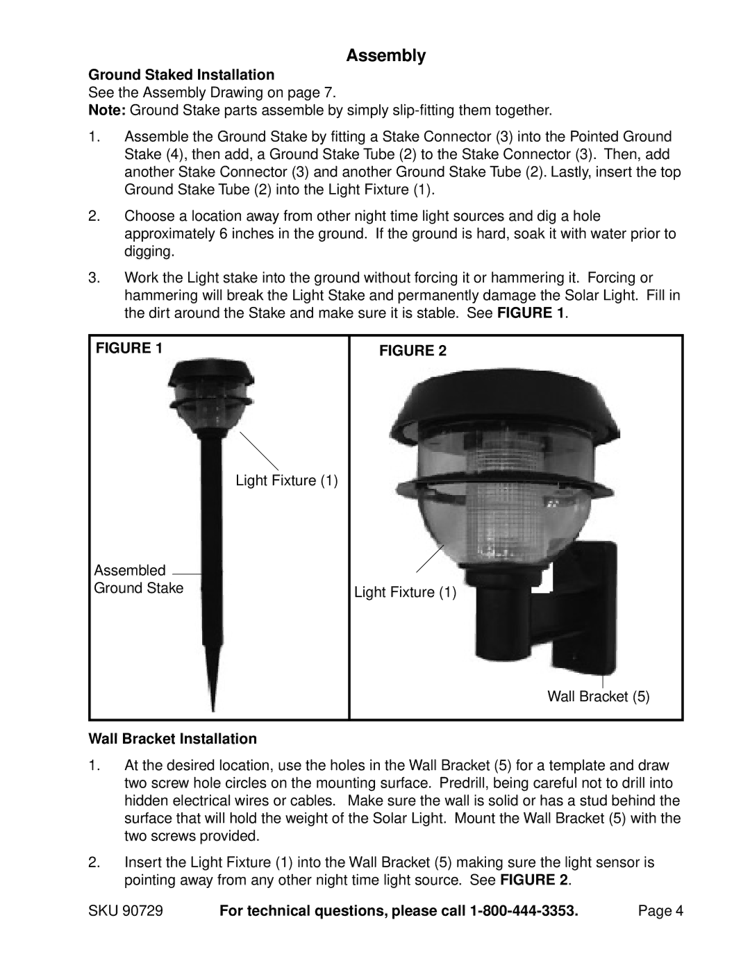 Harbor Freight Tools 90729 manual Assembly, Ground Staked Installation, Wall Bracket Installation 