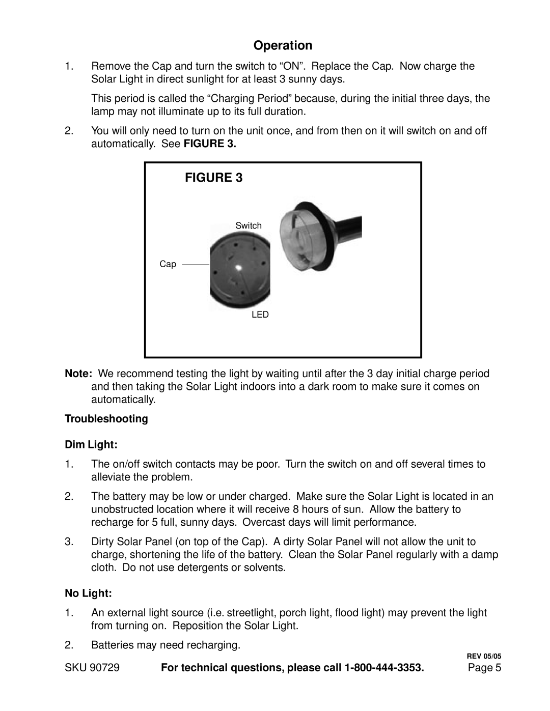 Harbor Freight Tools 90729 manual Operation, Troubleshooting Dim Light, No Light 