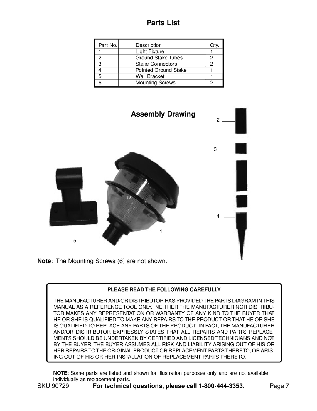 Harbor Freight Tools 90729 manual Parts List, Assembly Drawing 