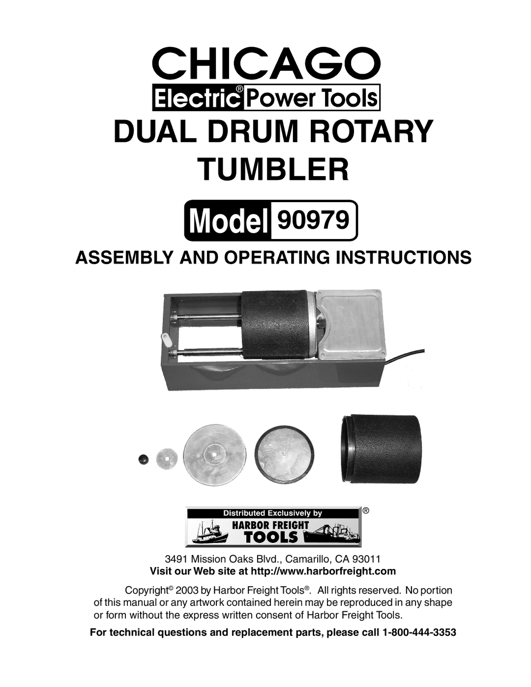 Harbor Freight Tools 90979 operating instructions Dual Drum Rotary Tumbler 