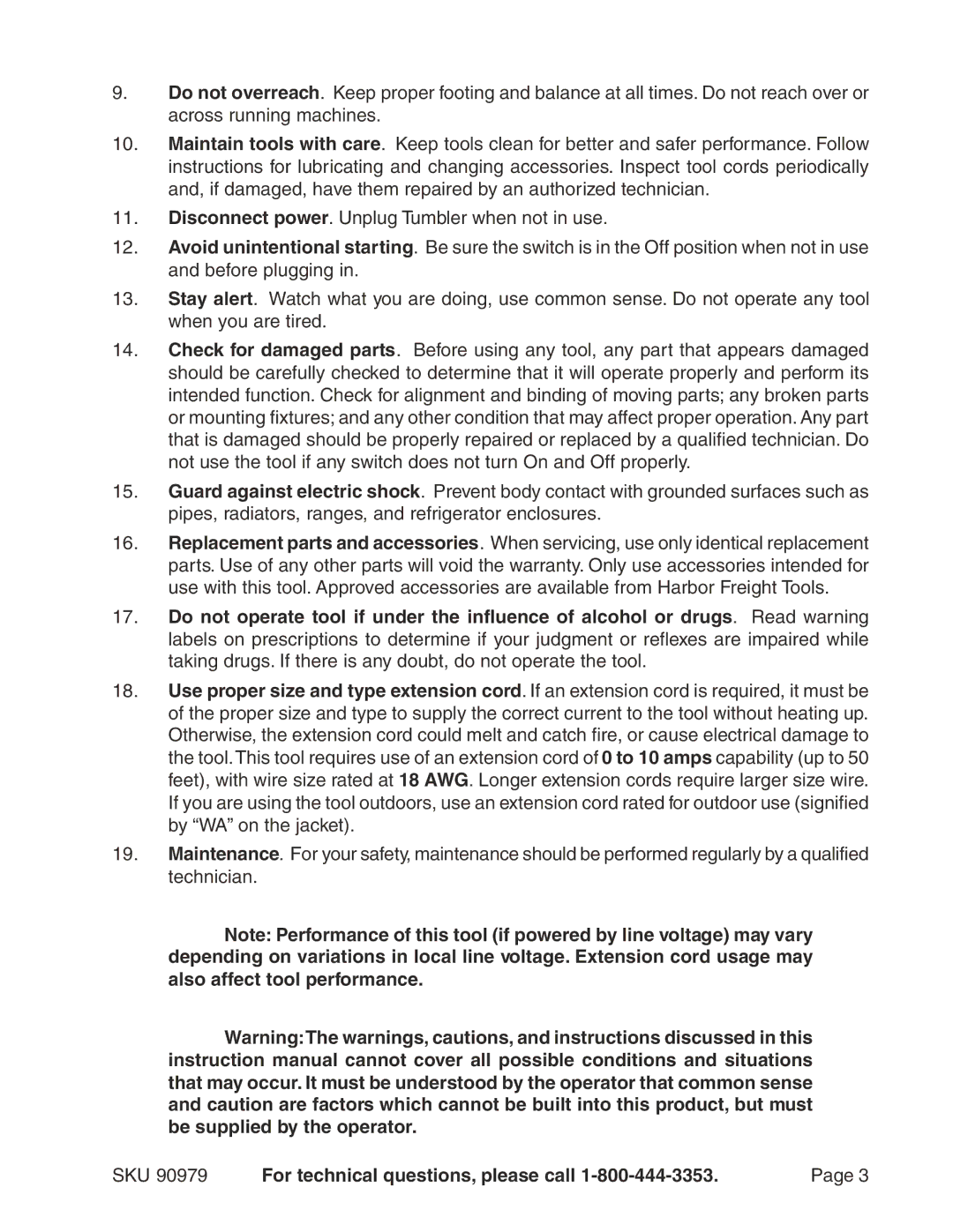 Harbor Freight Tools 90979 operating instructions SKU For technical questions, please call 