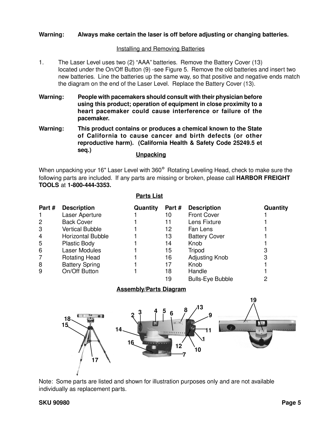 Harbor Freight Tools 90980 Heart pacemaker could cause interference or failure, Pacemaker, Seq, Unpacking 