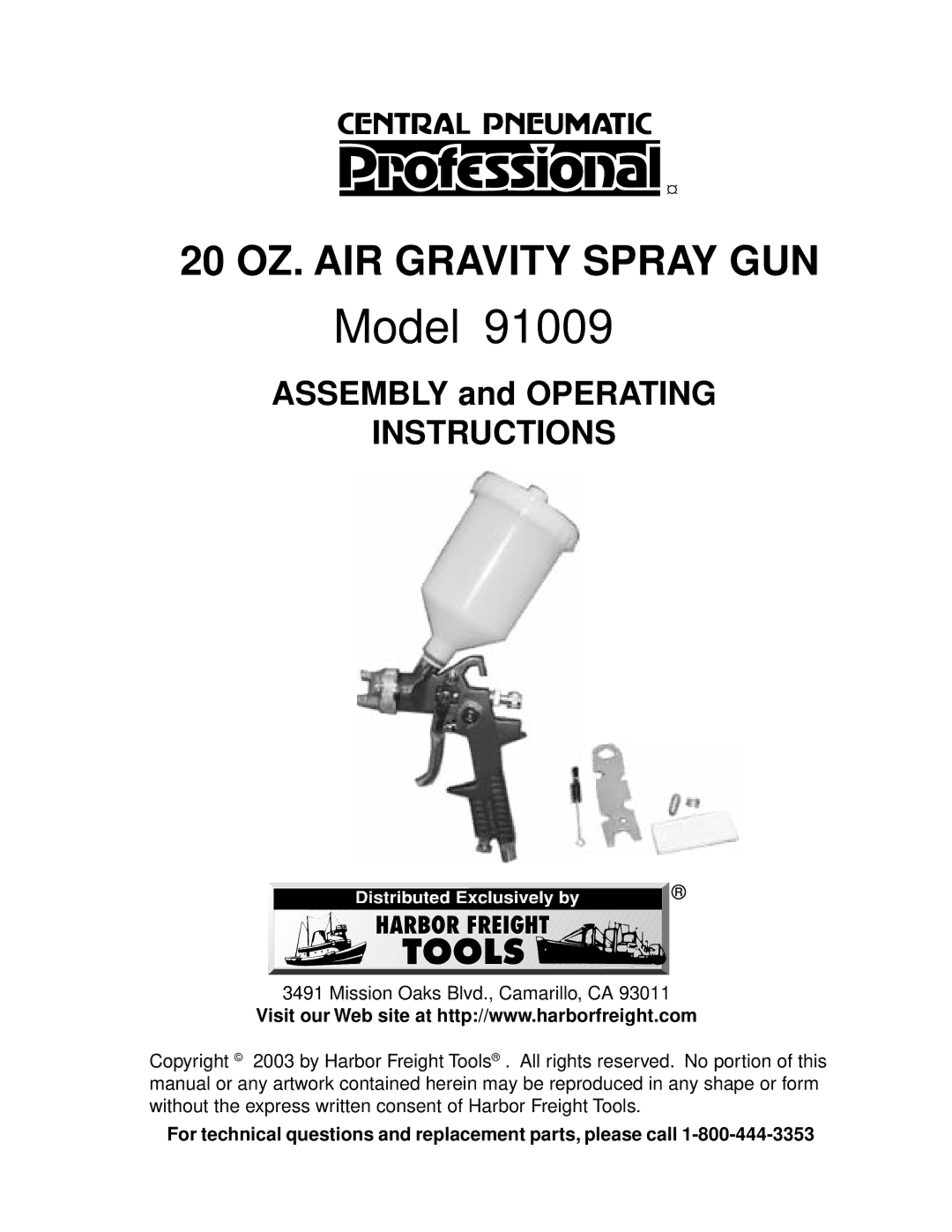 Harbor Freight Tools 91009 operating instructions Model 