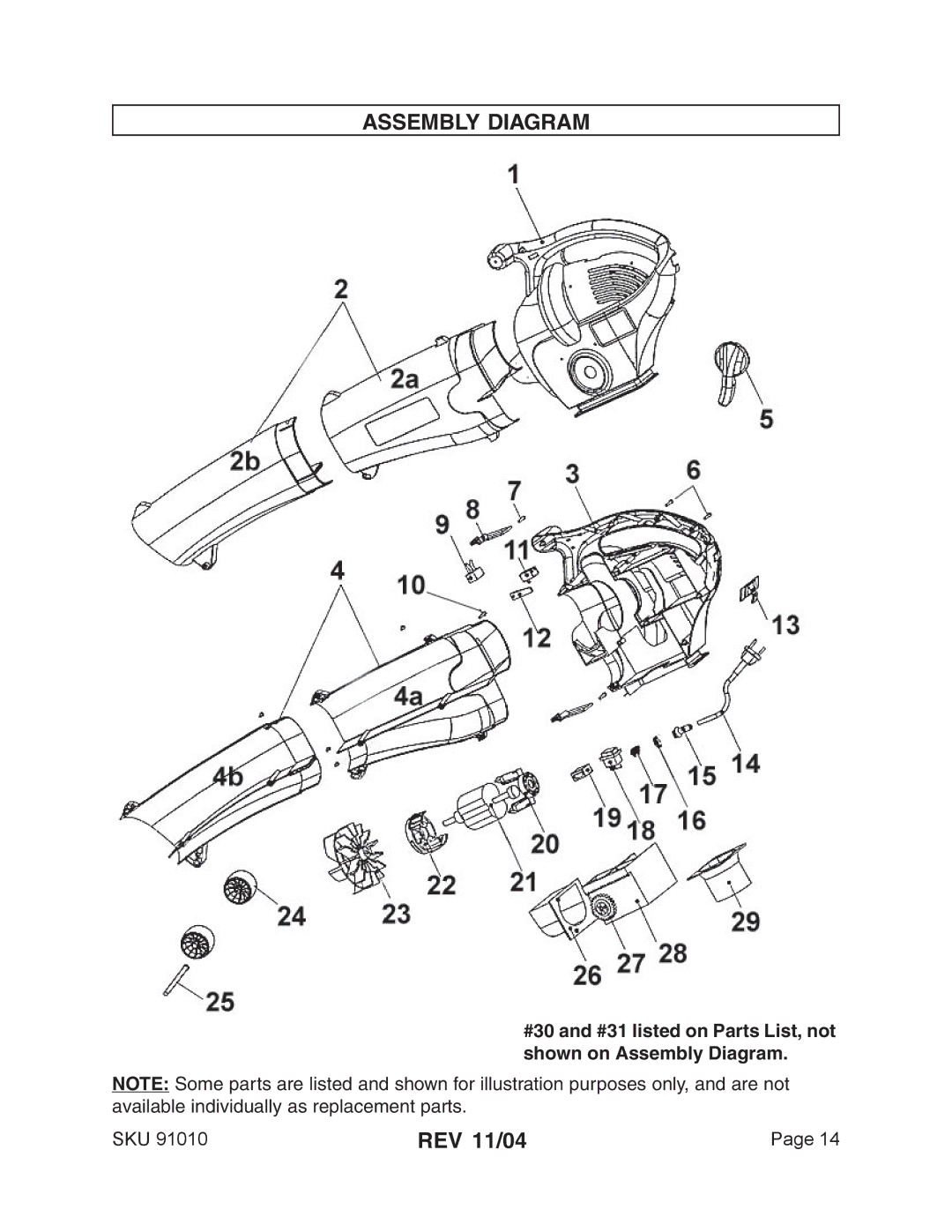 Harbor Freight Tools 91010 operating instructions Assembly Diagram 