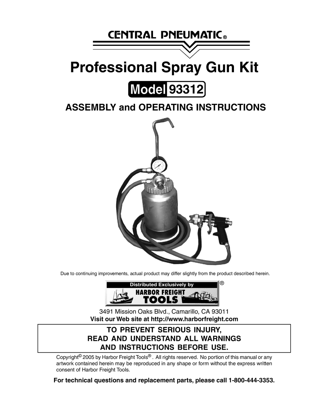 Harbor Freight Tools 91011 operating instructions Professional Spray Gun Kit 