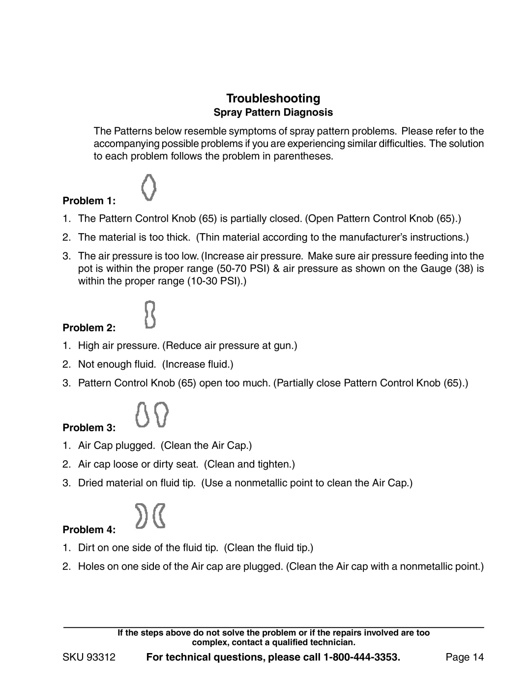 Harbor Freight Tools 91011 operating instructions Troubleshooting, Spray Pattern Diagnosis, Problem 