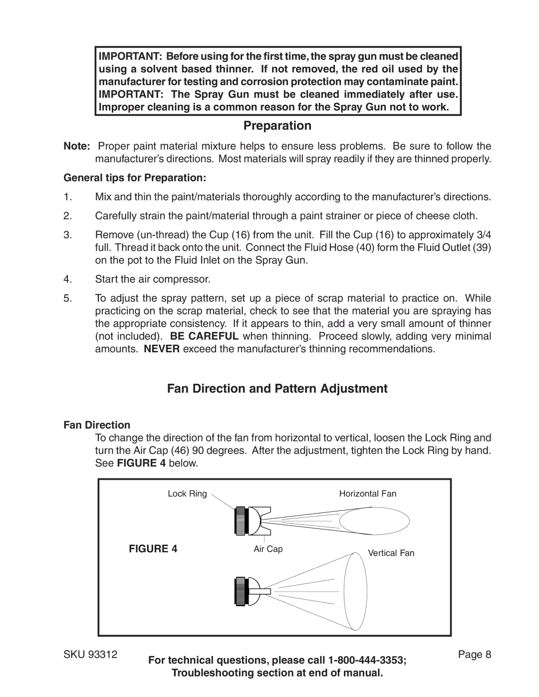 Harbor Freight Tools 91011 operating instructions Fan Direction and Pattern Adjustment, General tips for Preparation 