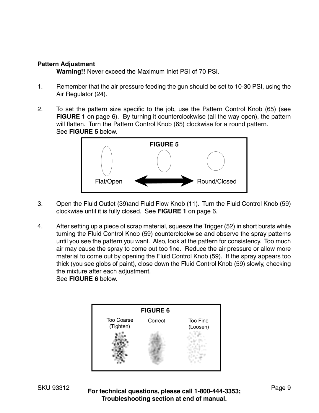 Harbor Freight Tools 91011 operating instructions Pattern Adjustment 