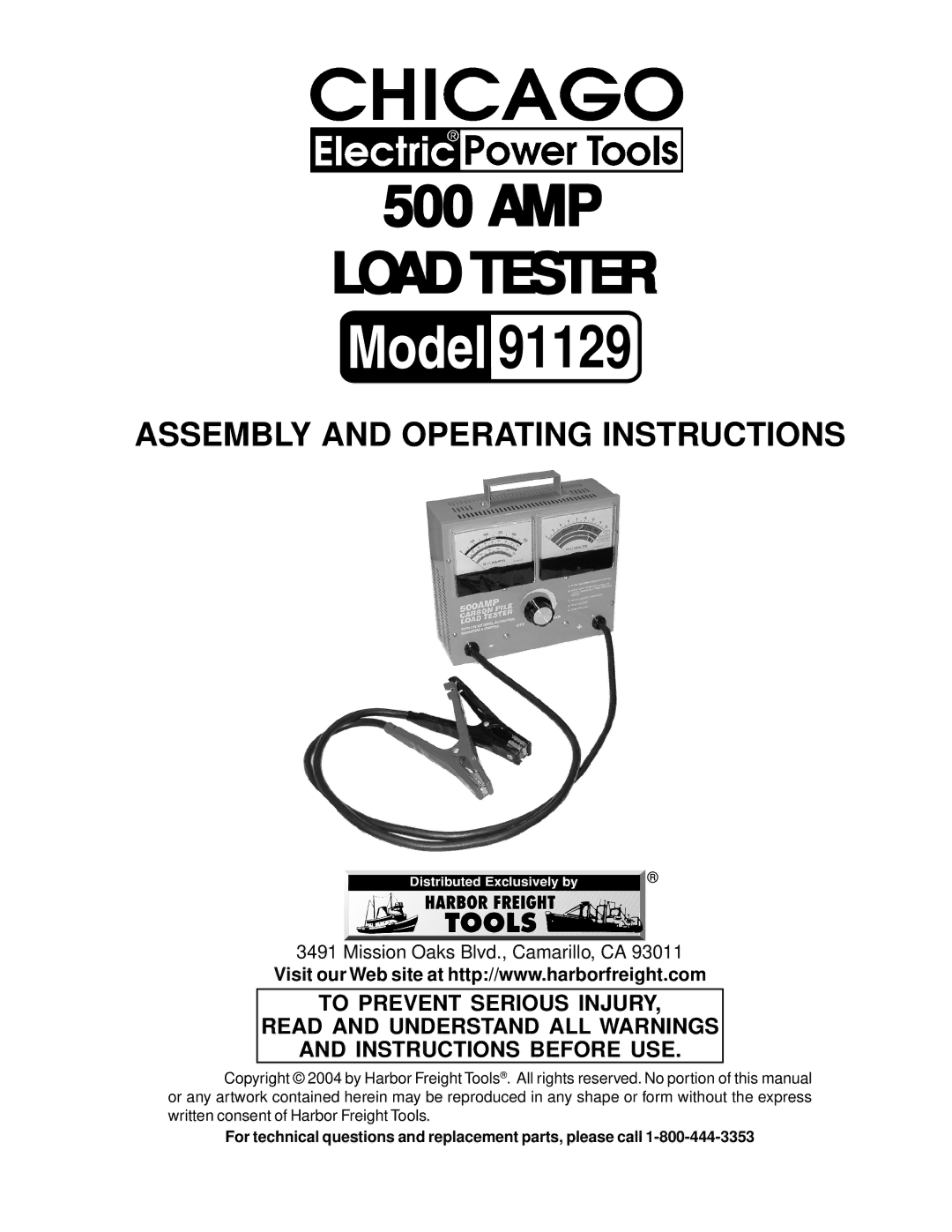 Harbor Freight Tools 91129 operating instructions 