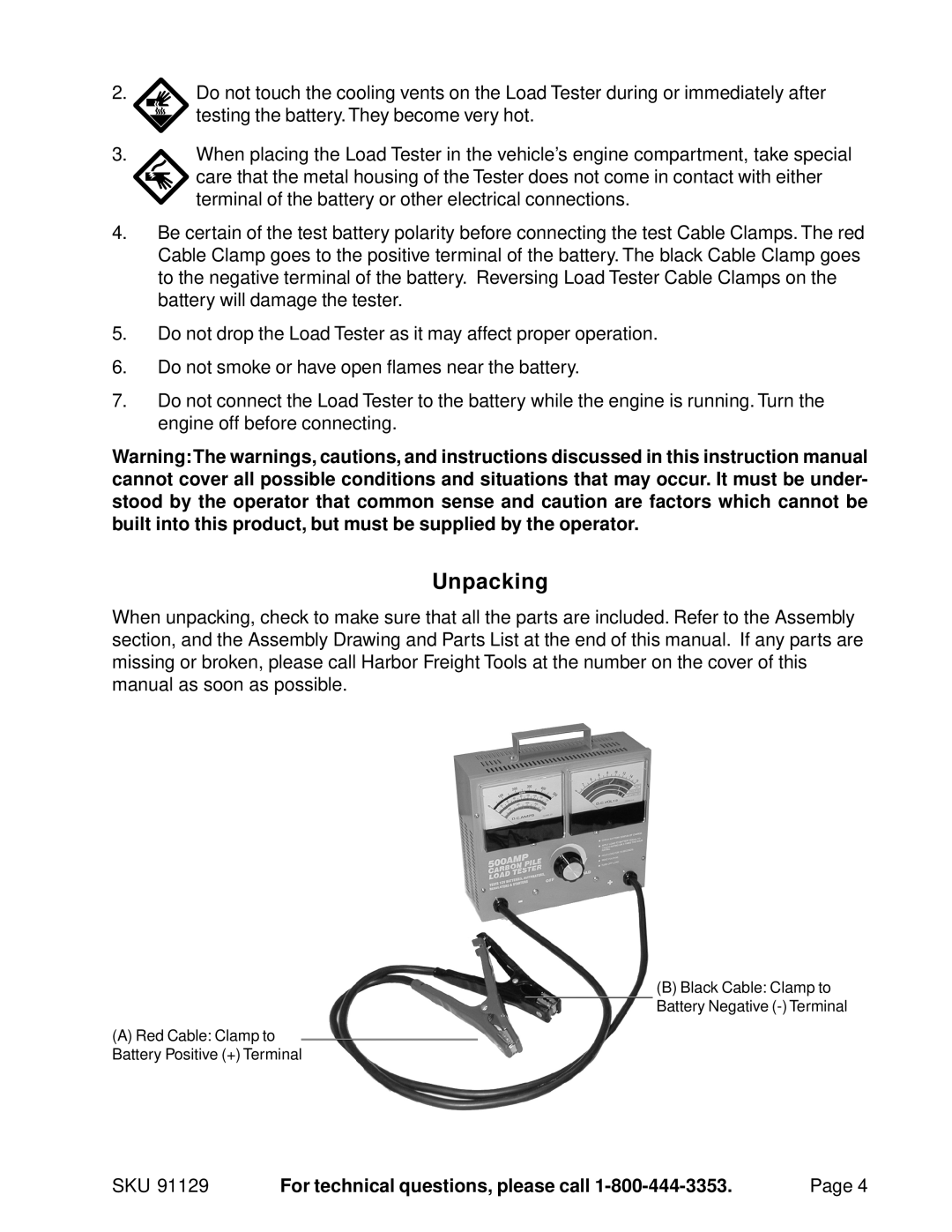 Harbor Freight Tools 91129 operating instructions Unpacking 