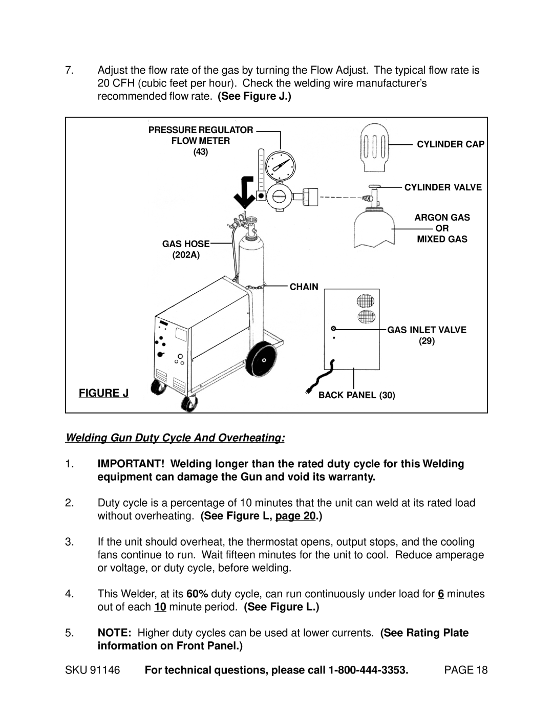 Harbor Freight Tools 91146 operating instructions Figure J, Welding Gun Duty Cycle And Overheating 