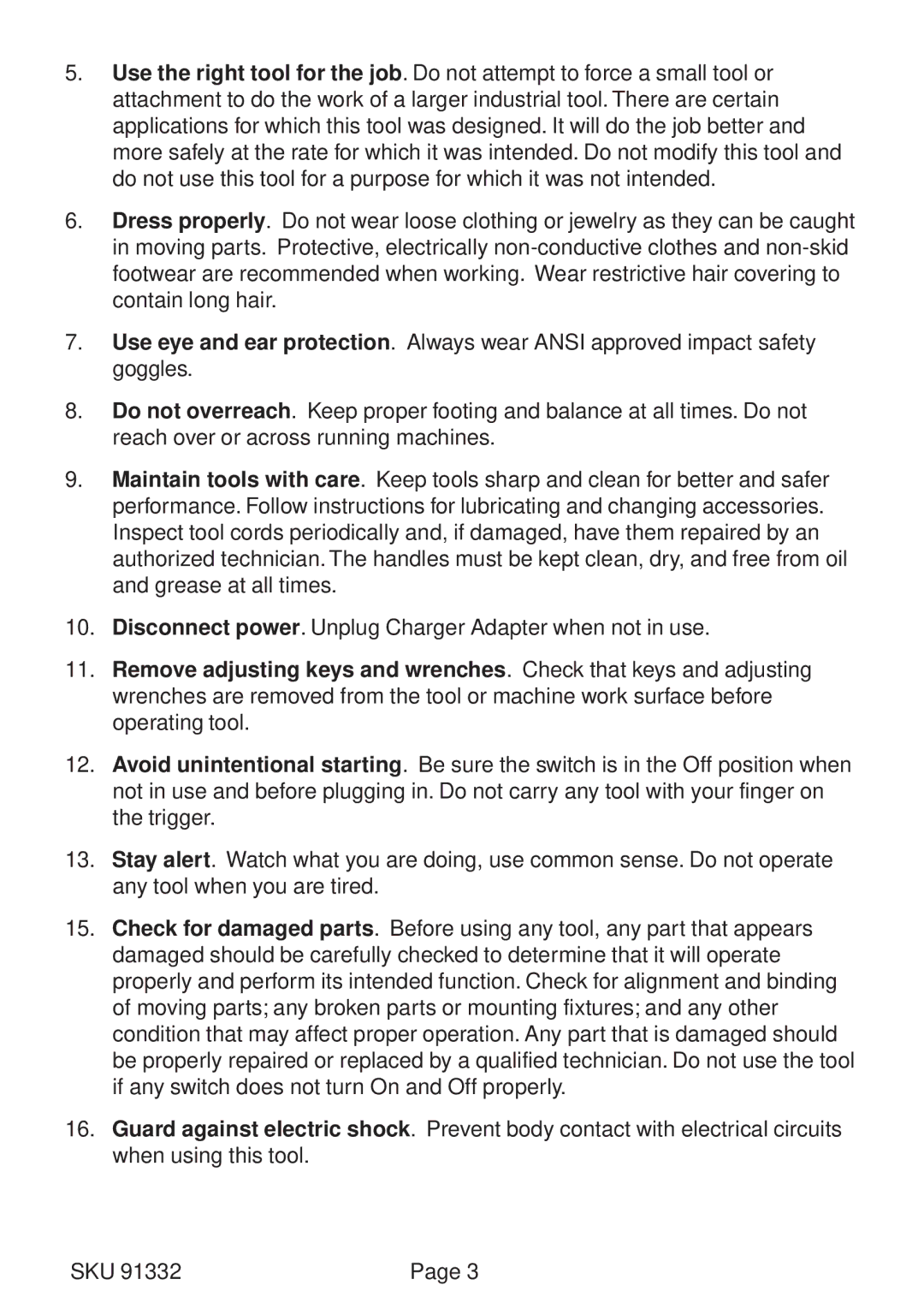 Harbor Freight Tools 91332 operating instructions 