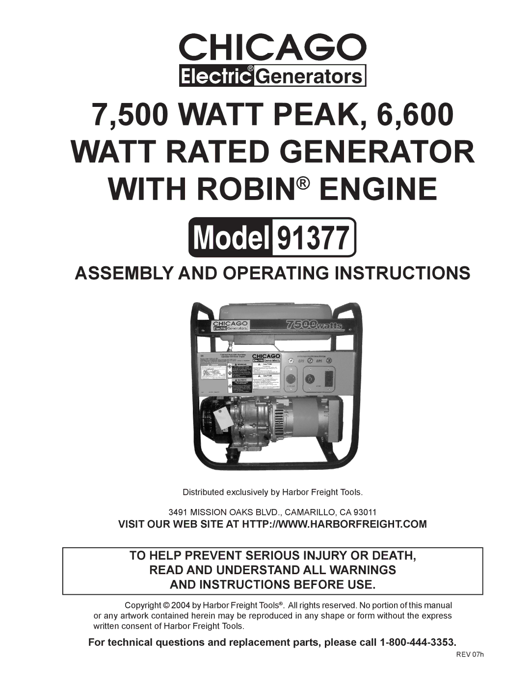 Harbor Freight Tools 91377 manual 