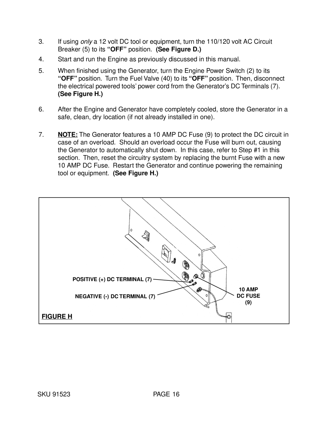 Harbor Freight Tools 91523 manual See Figure H 