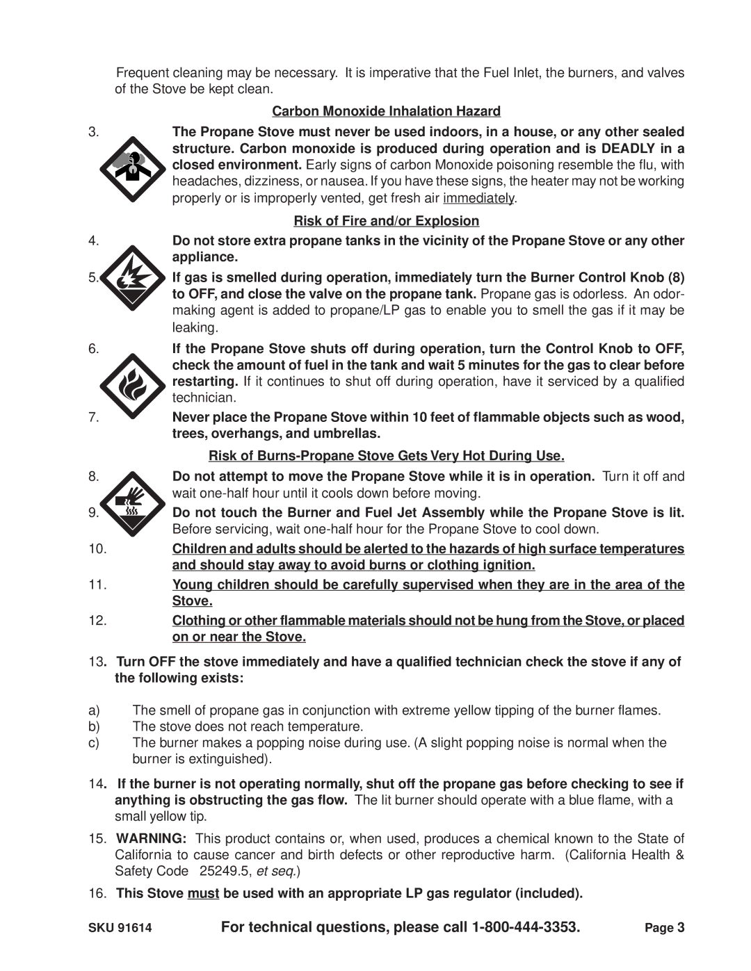 Harbor Freight Tools 91614 manual Carbon Monoxide Inhalation Hazard 