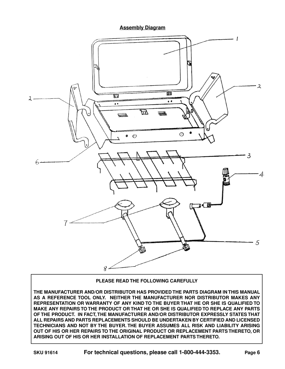 Harbor Freight Tools 91614 manual Assembly Diagram 