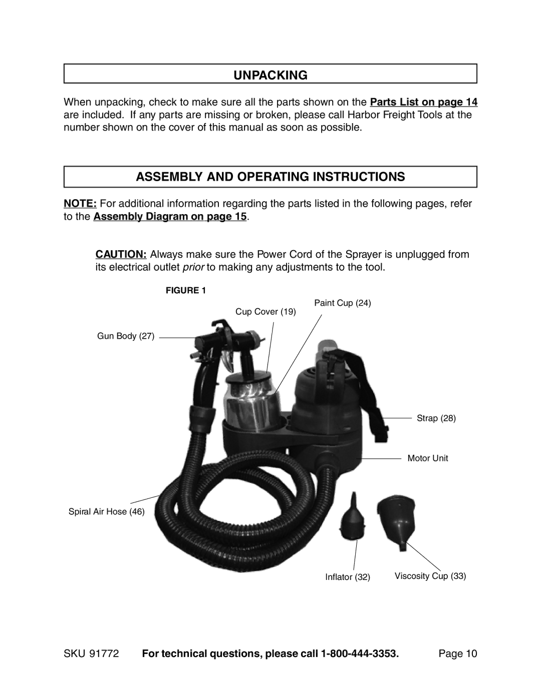 Harbor Freight Tools 91772 operating instructions Unpacking, Assembly and Operating Instructions 